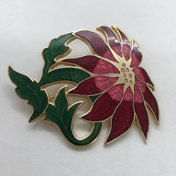 Poinsettia Christmas Pin by Fish - Picture 1 of 4